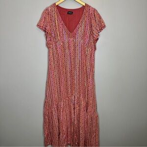 Kookai red metallic multi colored boho maxi dress